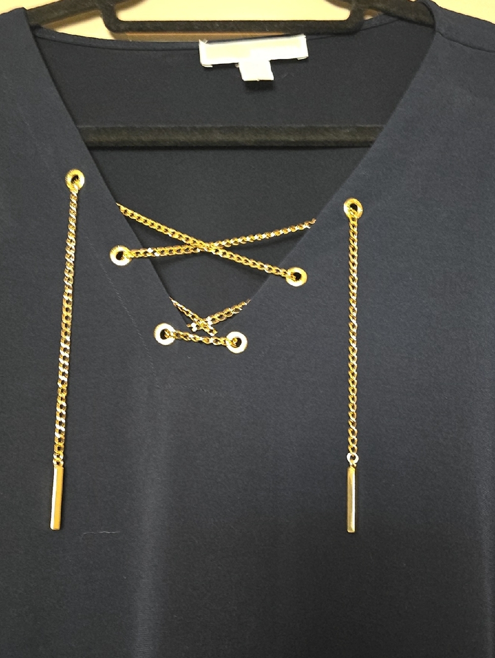 MK Navy Lace-Up Gold Chain Detail Women's Top - Picture 2 of 4